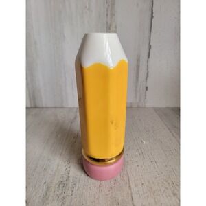 Yellow pencil vase school teacher ceramic home decor eraser unique